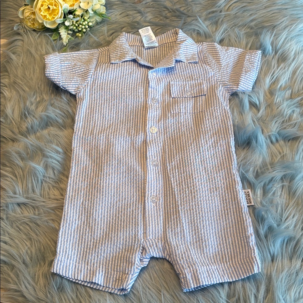 Badgley Mischka Blue and White Striped Onsie Sz 3-6M